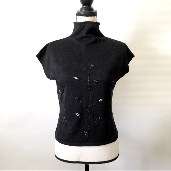 Vintage RIKKI K. Cashmere/silk blend mock neck lightweight black sweater large - Picture 1 of 5